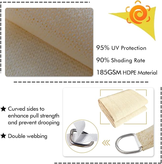 KANAGAWA 9'X14' Cream Custom Size Sun Shade Sail Rectangle UV Block Canopy Cover for Patio Backyard Lawn Garden Outdoor (Customized Available)