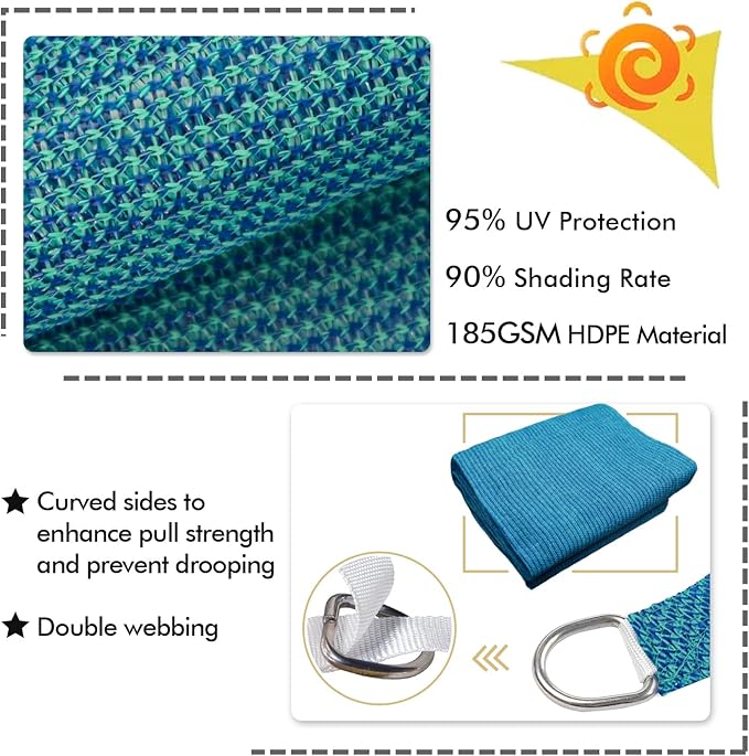 KANAGAWA 10'X10' Turquoise Mix Custom Size Sun Shade Sail Square UV Block Canopy Cover for Patio Backyard Lawn Garden Outdoor (Customized Available)
