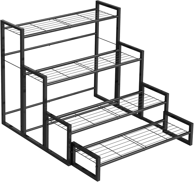 Plant Stand, 4 Tier Stackable Tiered Plant Stand, Scalable Heavy Duty Tall Plant Shelf for Indoor Outdoor, Garden, Display Shelves, Flower Pot Holder, Black