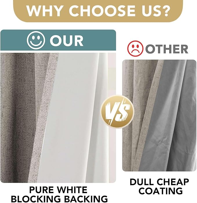 H.VERSAILTEX Linen Blackout Curtains 108 Inches Long 100% Blackout Thermal Insulated Textured Linen Look Curtain Draperies Anti-Rust Grommet, Energy Saving with White Liner, 2 Panels, Stone