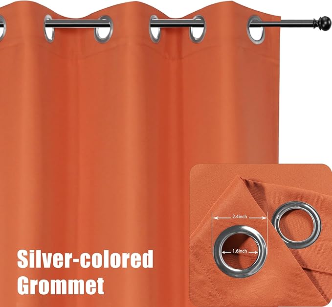 BONZER Waterproof Indoor/Outdoor Curtains for Patio Thick Privacy Wide Grommet Curtains for Bedroom, Living Room, Porch, Pergola, Cabana, 1 Panel, 110W x 95L inch, Mecca Orange