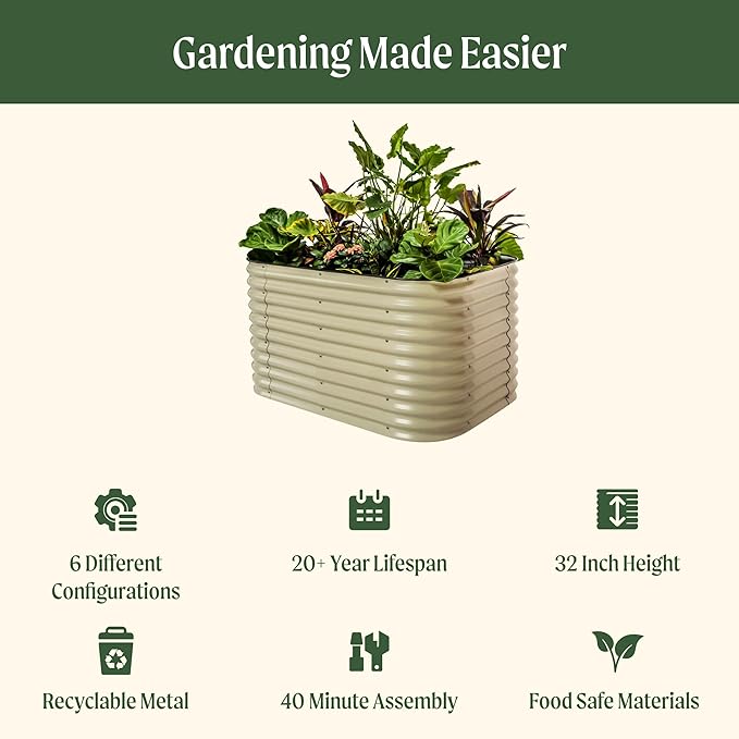 32" Extra Tall Raised Garden Bed Kits, 3.5 x 5 x 2.7ft Raised Planter Box Outdoor, 2 x 6.5 x 2.7ft Deep Root 6 in 1 Modular Metal Raised Beds for Gardening Vegetables Flowers Fruits - Modern Gray