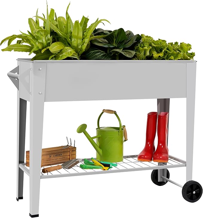 𝐑𝐚𝐢𝐬𝐞𝐝 𝐆𝐚𝐫𝐝𝐞𝐧 𝐁𝐞𝐝 𝐎𝐮𝐭𝐝𝐨𝐨𝐫 Elevate Herb Garden Planter Box Outdoor Raised Planter Box with Legs On Wheels for Vegetables Flower Tomato Patio Backyard