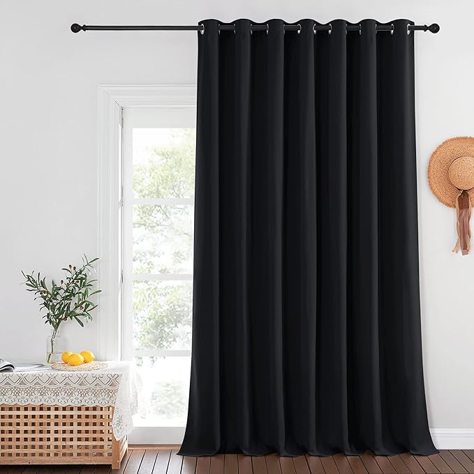 NICETOWN Black Out Sliding Door Curtain 102 inches Long, Grommet Thermal Insulated Patio Door Curtains Room Divider Drape Window Treatment for Bedroom/Living Room, W100 x L102, 1 Panel