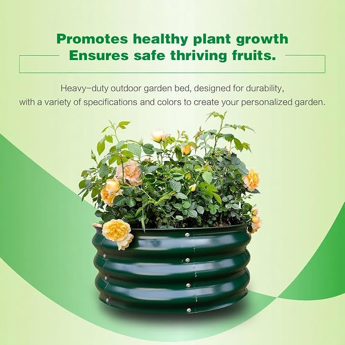 GARDMAX 2x2x1FT Galvanized Round Raised Garden Bed Kit, Metal Planter Boxes Outdoor with Easy Assembly, Large Garden Bed for Vegetables, Fruits, Flower, Herbs Dark Green