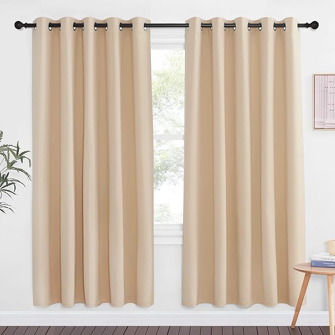 PNICETOWN Blackout Doorway Curtain Room Darkening - Window Treatment Thermal Insulated Solid Grommet Vertical Drape for Bedroom/Bay Window (Biscotti Beige, 1 Panel, 66 by 72 Inch)