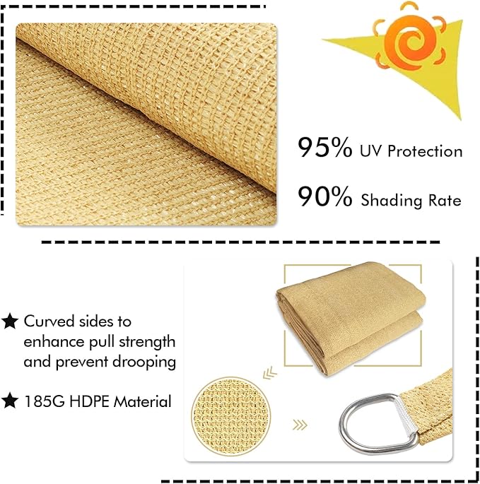 KANAGAWA 6'X20' Sand Custom Size Sun Shade Sail Rectangle UV Block Canopy Cover for Patio Backyard Lawn Garden Outdoor (Customized Available)