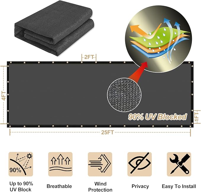 UPGRADE Privacy Fence Screen 6'x20' Dark Grey Outdoor 90% Visibility Blockage 170 GSM Mesh Shade Cover Panels for Backyard,Balcony,Home Decoration with Zip Ties,Customized Avaliable