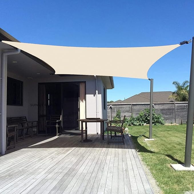 SUNNY GUARD Sun Shade Sail 8' X 16' Rectangle Butter Cream UV Block Sunshade for Backyard Yard Deck Patio Garden Outdoor Activities and Facility(We Make Custom Size)