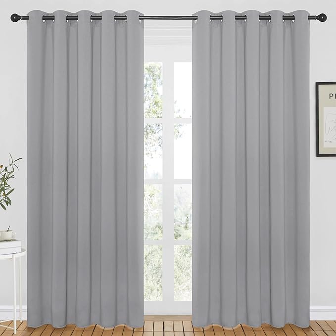 NICETOWN Blackout Curtain Drape 84 inches Length - Light Reducing Thermal Insulated Solid Grommet Blackout Window Treatment for Living Room (Silver Grey, 1 Piece, W66 x L84)