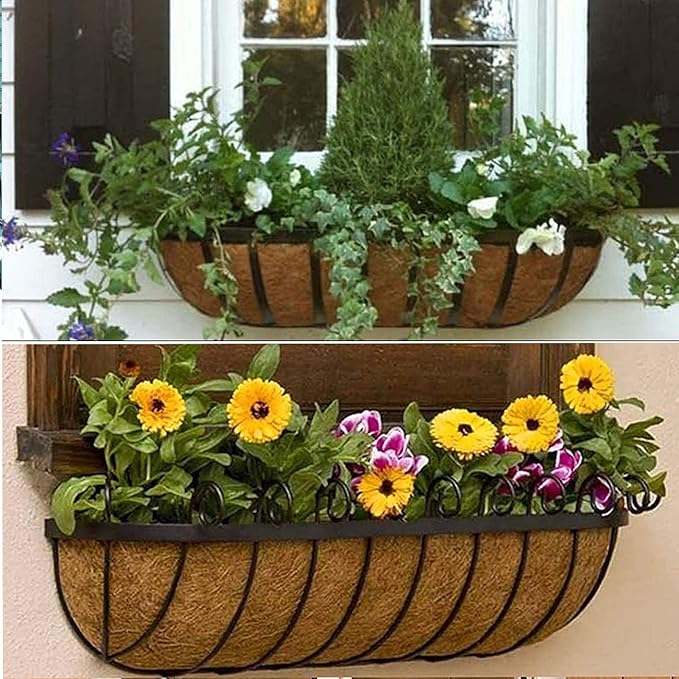 bboUod 2 pcs Garden Coconut Planter Liners Preformed Window Box Liners Natural Trough Coco Liner Coir Mats (24 inch)