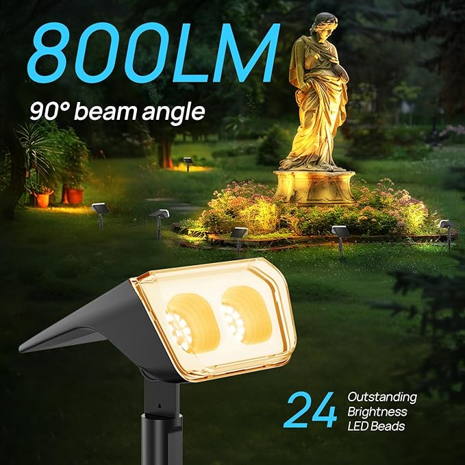 Consciot Solar Spot Lights Outdoor Waterproof, 24 LED Dusk-to-Dawn Solar Spotlight, 2 in 1 Adjustable Wall Lights, Warm White Solar Landscape Spotlights for Garden Yard Wall Walkway, 2 Pack