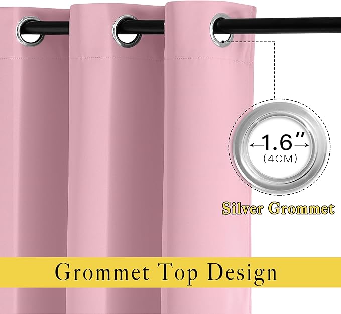 NICETOWN Rouge Pink Blackout Curtains for Bedroom/Living Room 132 Inch Length - Thermal Insulated Room Darkening Grommet Top Window Curtains (100 by 132 - Inch, 1 Panel)