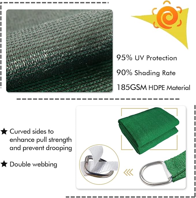 KANAGAWA 10'X14' Dark Green Custom Size Sun Shade Sail Rectangle UV Block Canopy Cover for Patio Backyard Lawn Garden Outdoor (Customized Available)
