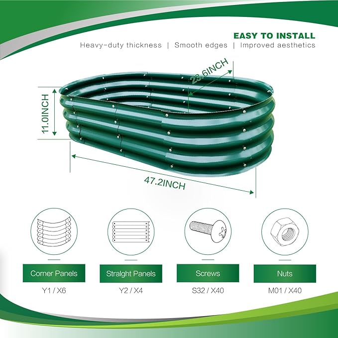 Gardmax Galvanized Raised Garden Bed, Lightweight Planter Boxes Outdoor with Easy Assembly, Large Garden Bed for Vegetables, Fruits, Flower Dark Green 8FT