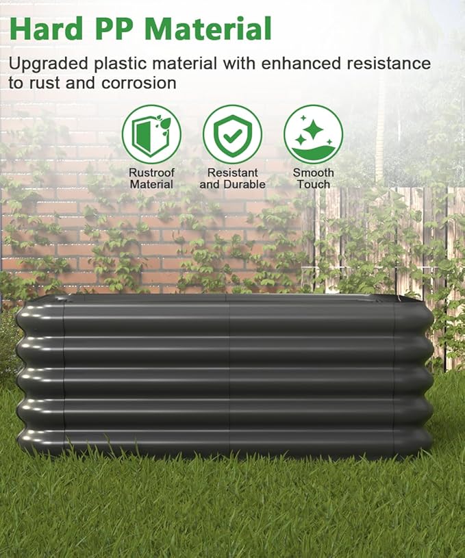 3.0x1.8x1.0ft Raised Garden Bed Kit, Rustproof PP Material Garden Box, Flower Bed with Tool-Free Assembly Design, Rectangular Planter Boxes for Outdoor Vegetables Flower Fruit Herb, Black