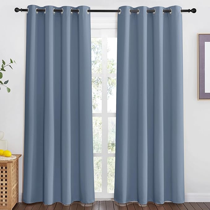 NICETOWN Stone Blue Blackout Doorway Curtain 80 inches Long - Grommet Thermal Curtain Privacy Window Treatment Room Darkening for Bedroom/Living Room (1 Panel, W46 x L80)