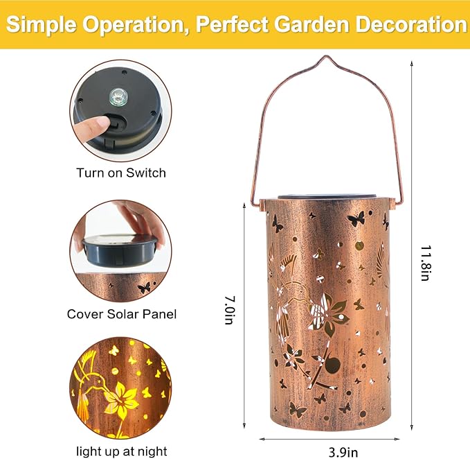 Solar Lanterns Outdoor Waterproof Hummingbirds Birthday Gifts for Women Mom Grandma Garden Decor Metal Hanging LED Decorative Light for Patio Yard Lawn Backyard Front Porch Gardening Gifts