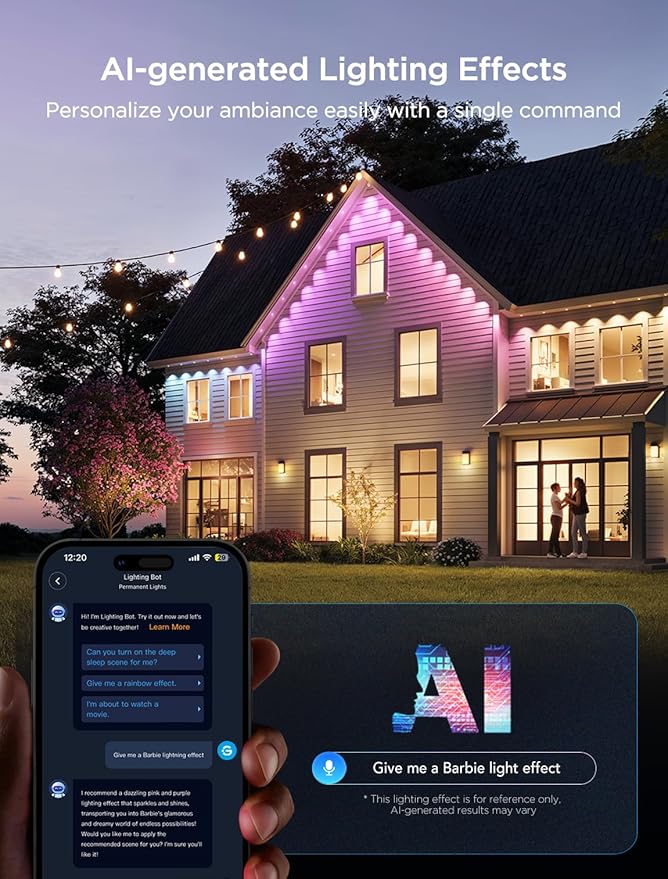 Govee Permanent Outdoor Lights 2, 150ft RGBIC Outdoor Lights with 108 LED Lights, IP67 Waterproof, 100 Scene Modes with 40lm White for Outdoor Decorations, Works with Alexa, Google Assistant, White