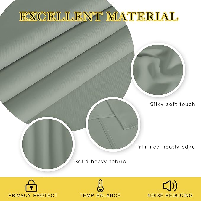 NICETOWN Bedroom Curtain 95 inches Long for Bedroom - Grommet Top Thermal Insulated Energy Saving Sound Reducing Drapes for Living Room, Sage Green, 1 Panel, W52 x L95