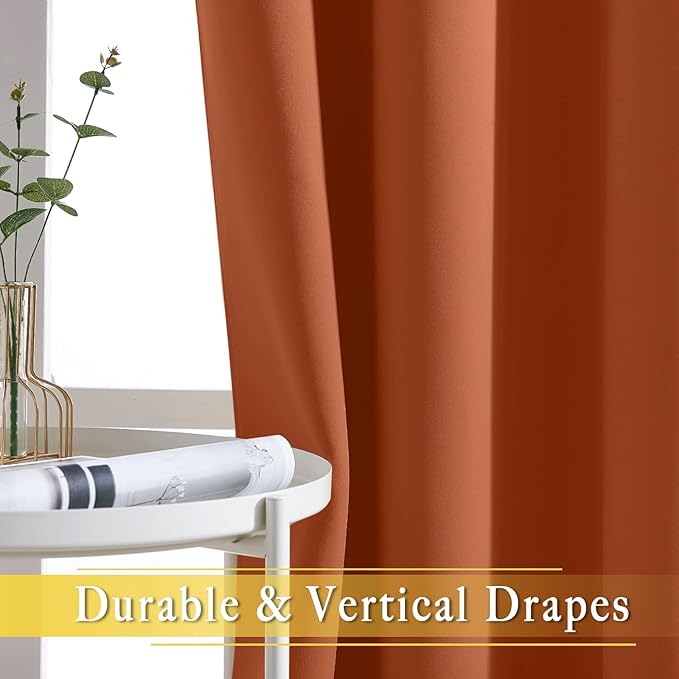 NICETOWN Blackout Window Curtain 90 inch Length - Room Darkening Thermal Insulated Grommet Large Window Treatment Light Blocking for Bedroom/Doorway (Burnt Orange, 1 Panel, W52 x L90)