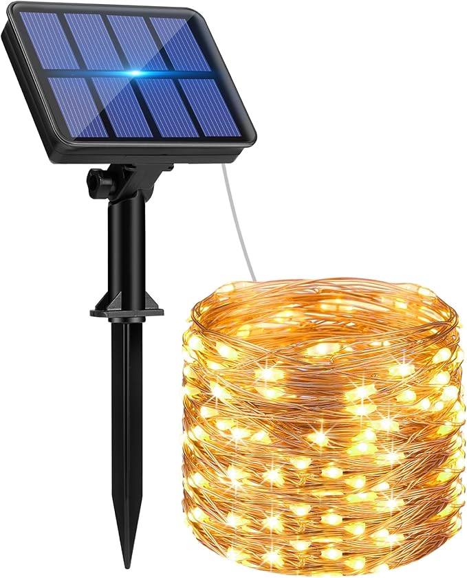 btfarm Solar String Lights for Outside - 80LED 33FT Solar Fairy Lights Outdoor Waterproof 8 Modes, Copper Wire Solar Powered Twinkle Lights for Tree Garden Christmas Wedding Party Decor, Warm White