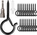 48 PCS Q-Hanger Hooks, Screw Hooks for Outdoor String Lights, Safety Buckle Design Cup Eye Hook for Hanging Christmas Lights, Plants, Wind Chimes, Mounted on Wall Ceiling, Include 1 Wing Nut Driver