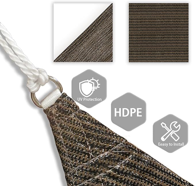 Patio Paradise 7' x 7' x 7' Sun Shade Sail Triangle Canopy Shade Cloth Fabric Sunlight Block Patio Pergola Cover HDPE Deck Awning for Outdoor Backyard Roof Shading, Brown