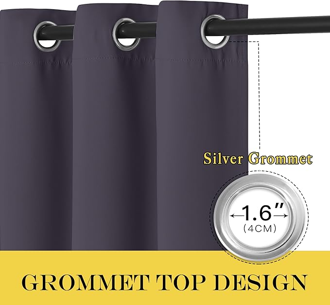 NICETOWN Blackout Curtains 120 inch Length for Sliding Glass Door, Grommet Thermal Insulated Room Darkening Sound Reducing Drapes for Room Divider, 1 Panel, W52 x L120, Greyish Purple