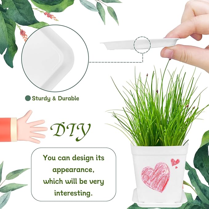 OJYUDD 72 Pcs 3 Inch White Square Plastic Pots with Saucer,White Plastic Plant Seedling Pots,Seedling Nursery Pots Indoor Outdoor for Succulents/Plant,Garden,Office and Balcony Decor