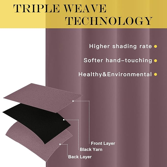 NICETOWN Blackout Curtains 72 inches Long, Grommet Privacy Window Treatment Thermal Insulated Room Darkening Sliding Glass Door Drape for Bedroom Living Room, 1 Panel, W100 x L72, Dry Rose