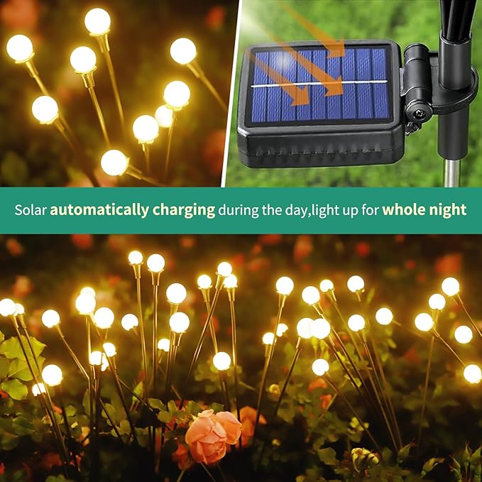 Solar Lights Outdoor Waterproof 4 Pack of 32 LEDs Garden Patio Firefly Decoration Unique Gifts Women Grandparents