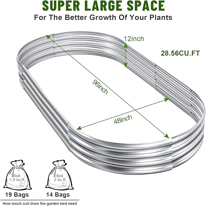 Land Guard 2Pcs Galvanized Steel Raised Garden Bed,8 x 4 x 1 ft Large Metal Raised Planter Beds, Aluminum Raised Garden Bed for Vegetables, 8 x 4 x 1ft(2pcs)