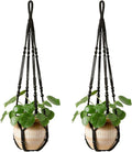 Mkono Macrame Plant Hanger Indoor Hanging Planter Basket with Wood Beads Decorative Flower Pot Holder No Tassels for Indoor Outdoor Boho Home Decor 35 Inch, Black, Set of 2 (POTS NOT Included)