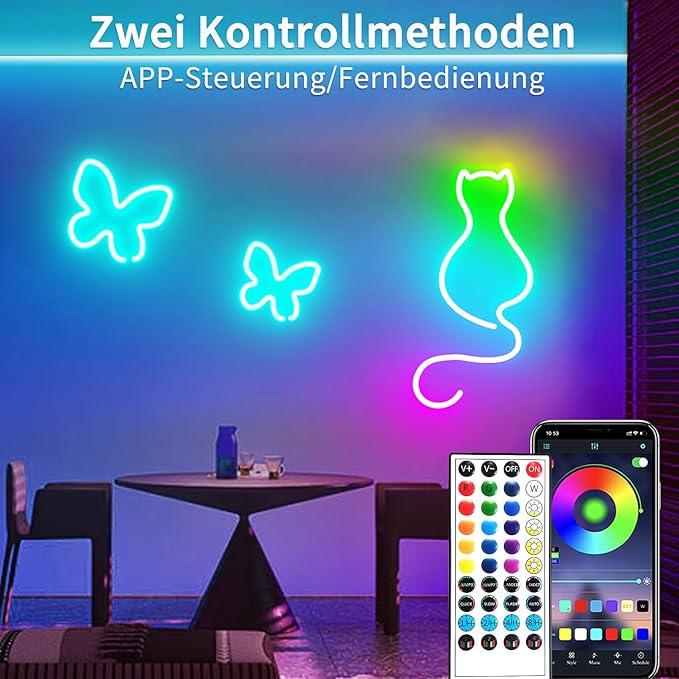 132FT Neon LED Rope Lights IP65 Waterproof LED Lights for Bedroom Flexible LED Light Strip with Remote/APP Control RGB Lighting Strip for Indoors Outdoors Bedroom Room Home Décor