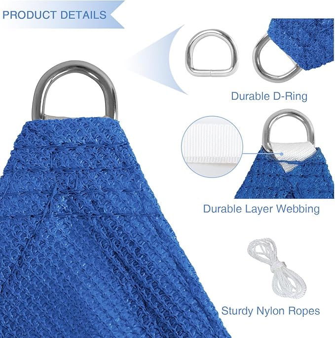 E&K Sunrise 26' x 26' x 26' Sun Shade Sail Triangle Canopy Shade Cover UV Block for Patio Backyard Garden Outdoor (Blue)
