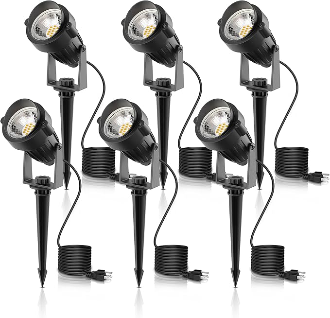 L LOHAS LED Outdoor Landscape Lighting, Auto On/Off 3000K Low Voltage Landscape Lighting, IP66 Waterproof Spot Lights for Yard, Outside, Garden, House, Pathway, Plant, Holiday Decor (6 Pack)
