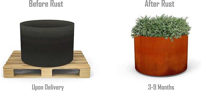 Plantercraft Large Round Planters for Outdoor Plants - 18x18 Inch Corten Steel Planter, Modern Metal Planter for Patio, Deck & Garden