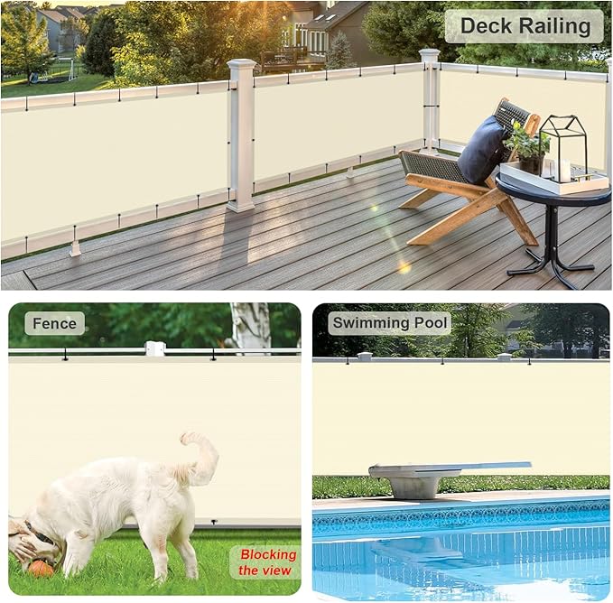 LOVE STORY Balcony Privacy Screen, 2.5'x10' Deck Shield Screen Fence Cover,UV Protection and Weather-Resistant,3 FT Height for Deck, Patio, Backyard, Outdoor Pool, Porch, Railing, Butter Cream