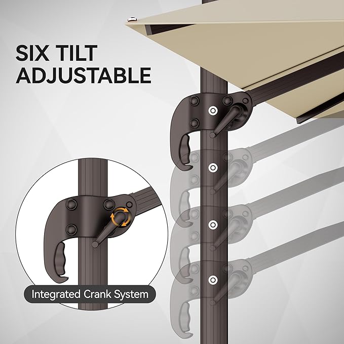 9x12FT Cantilever Patio Umbrella - Heavy Duty Double Layer Offset Design with 360° Rotation, Large Rectangle Sun Shade Umbrella for Garden, Deck, Pool, Backyard, Beige