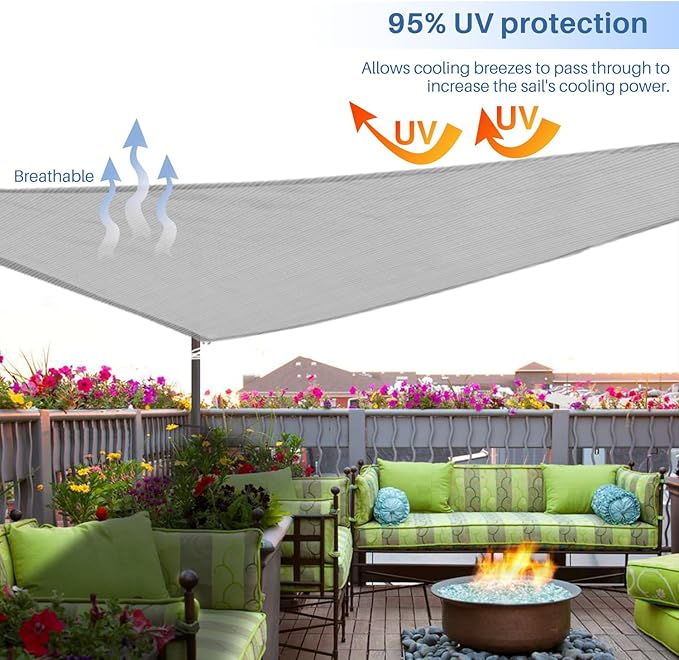 E&K Sunrise 9' x 9' x 9' Sun Shade Sail Triangle Canopy Shade Cover UV Block for Patio Backyard Garden Outdoor (Light Gray)