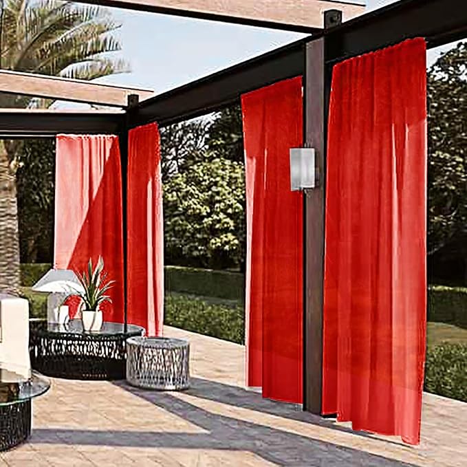 SpaceDresser Waterproof Outdoor Sheer Curtains for Patio - 2 Panels Rod Pocket Indoor Voile Sheer Curtain for Living Room,100W x 120L inch, Red