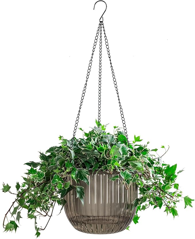 Melphoe 1 Pack Self Watering Hanging Planters Indoor Flower Pots, 8.3 Inch Outdoor Hanging Plant Pot Basket, Plant Hanger with 3Hooks Drainage Holes for Garden Home