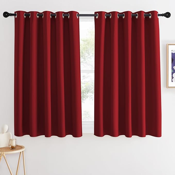 NICETOWN Blackout Curtains 54 Inches Long, Thermal Insulated Room Darkening Curtains for Bedroom, Window Treatment Drapes for Living Room Nursery (W66 x L54 Inch, Burgundy Red, 1 Panel)