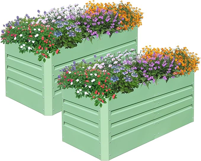 SnugNiture 2 Pcs 4x2x2FT Raised Garden Bed Galvanized Planter Garden Boxes Outdoor, Deep Root Planter Raised Bed for Vegetables Flowers Herbs,Green