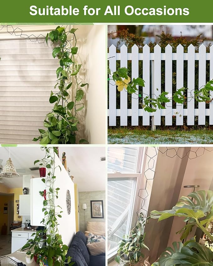 18 Pcs Garden Chain Trellis for Indoor Climbing Plants, Unique 6-Corner Plant Accessory with Hooks and Ties, Wall Trellis Plant Support for Hoyas, Ivy, Monstera Outdoor (Black)