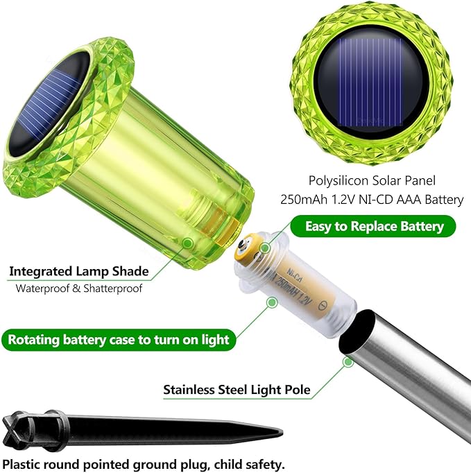 DenicMic St Patricks Day Decorations Solar Lights Outdoor 10 Pack Waterproof Green LED Stainless Steel Stake Outside Lights for Yard Pathway Garden Driveway Walkway Landscape Path Lighting