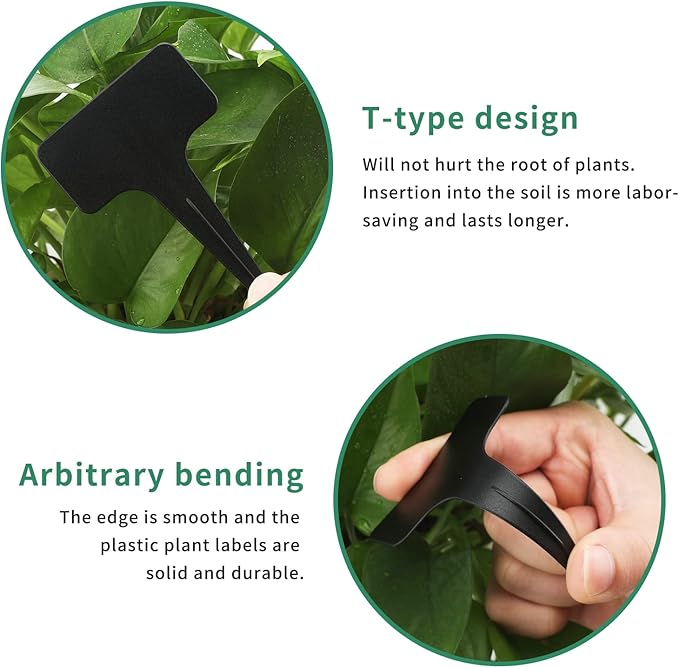 KINGLAKE 100 Pcs Waterproof Thick Plastic Black Plant Tags T Type Nursery Garden Labels