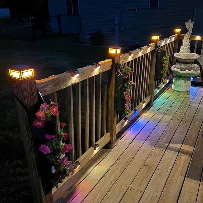 Dynaming 6 Pack Solar Post Cap Lights Outdoor with Flickering Flame Light, Fence Post Solar Lights Fit for 4x4 5x5 6x6 Vinyl/Wooden Posts, High Brightness SMD LED Lighting Decor for Garden Deck Patio