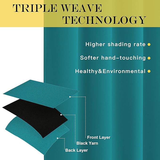 NICETOWN Blackout Room Divider Curtains for Sliding Glass Doors 102 Inches Long 1 Panel, Extra Wide Curtains for Doorway Patio Bedroom Living Room (Peacock Teal, 80Wx102L, 1 Panel)